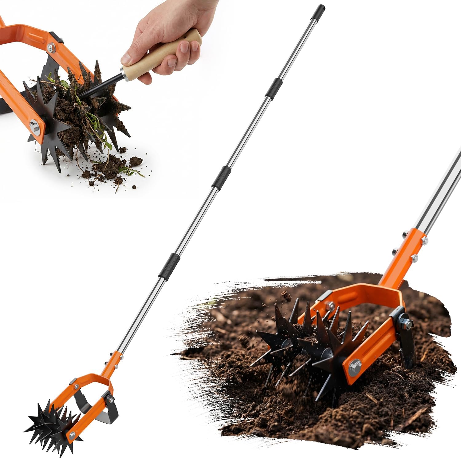 Rotary Cultivator Garden Tool, 2-in-1 Weeder & Soil Aerator with Detachable Weed Knife,73