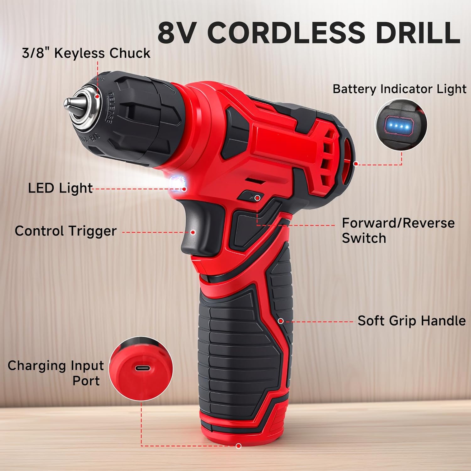 Tool Set - 8V Cordless Drill Set, 132 Piece Home Tool Set With Hand Drill, Tool Kit for Women & Men - Image 2