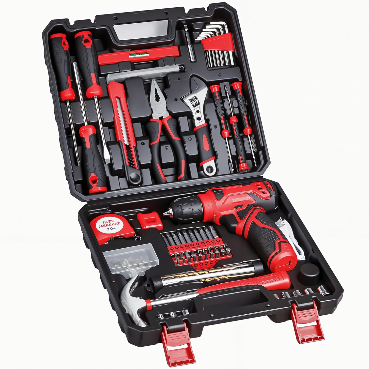 Tool Set - 8V Cordless Drill Set, 132 Piece Home Tool Set With Hand Drill, Tool Kit for Women & Men